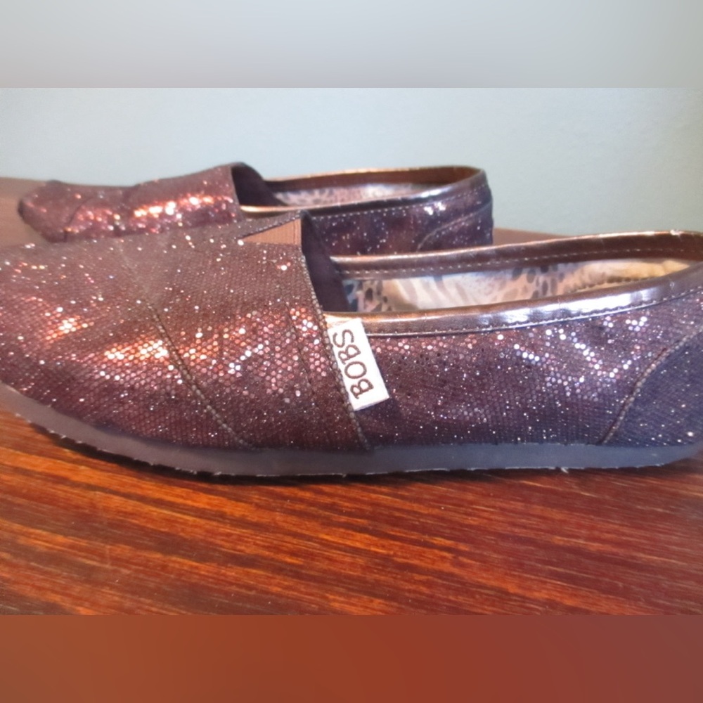 Skechers BOBS Sparkle Glitter Flats Shimmering Brown Bronze Women’s Size 8W
